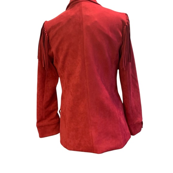 Skies Are Blue Faux Suede Red Fringe Women's Jacket - Picture 10 of 11